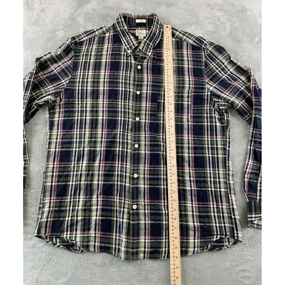 J.Crew Mens XL Slim Fit Indian Madras Plaid Button Down Shirt Navy Green Pink - Picture 7 of 12